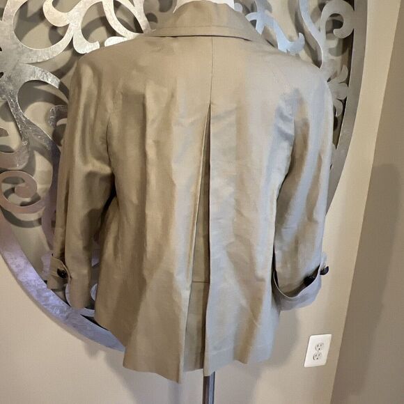 Talbots Jacket Size 12 Khaki Cotton Linen Short Swing Trench Coat - Picture 6 of 10